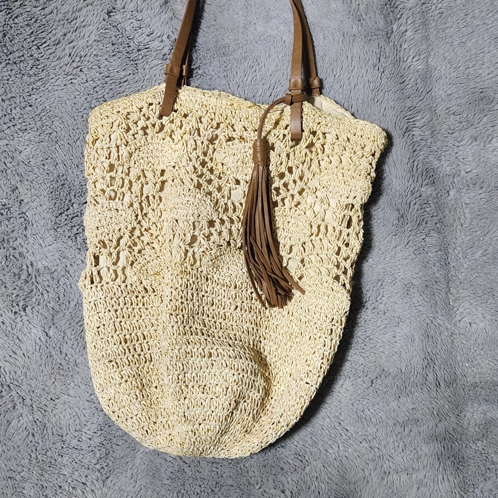Nordstrom Crochet Tote Bag with Brown Handles